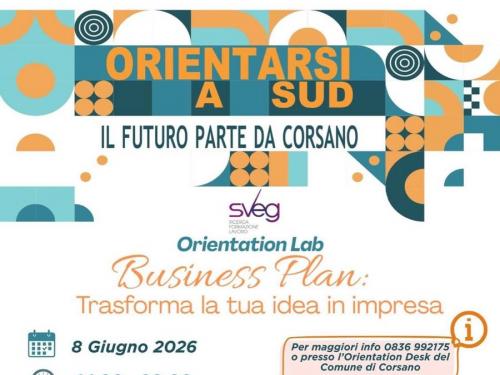 Locandina dell’Orientation Lab Business Plan a Corsano dell’8 giugno 2026